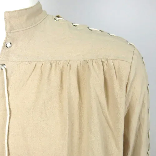 Vista 6 de Ropa interior para hombre, de lino suelto, medieval, gótico, renacentista, camisa de manga larga, disfraz de mercenario pirata