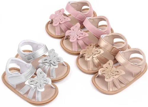 Vista 2 de Oamico Sandalias para bebé niña, suela de goma antideslizante suave, sandalias casuales de playa para recién nacidos, con lazo, zapatos de verano