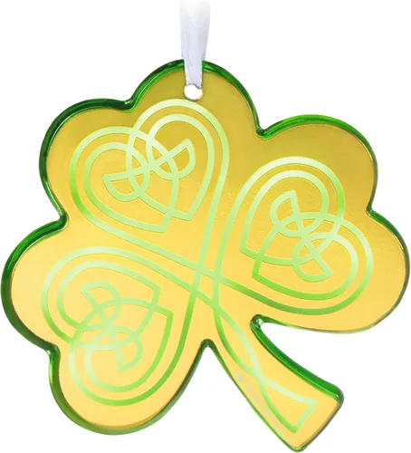 Vista 2 de Hallmark Keepsake Adorno de Navidad 2022, Luck o' The Irish Shamrock, Glass Trébol