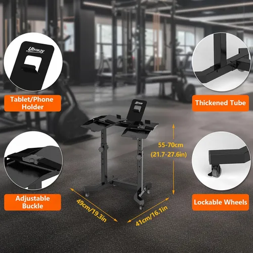 Vista 4 de Uboway Adjustable Dumbbell Stand- Dumbbell Rack with 4 Level Height Adjustment, Weight Stand for Dumbbells with Tablet Holder and Wheels, Hand
