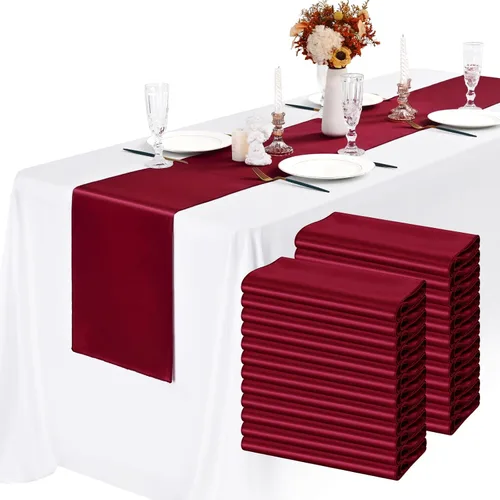 Vista 10 de Paquete de 24 caminos de mesa de satén negro de 12 x 72 pulgadas de largo, seda brillante, tela suave, dorada, para fiesta, boda, recepción