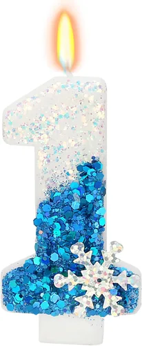 Vista 11 de Velas de cumpleaños con temática de nieve, suministros de fiesta de cumpleaños de invierno, decoración de pastel número 0 de 2.76 pulgadas (número 0)