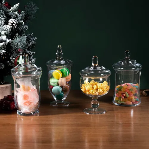 Vista 3 de MyGift Juego de 4 tarros de boticario de cristal, tarros de caramelo transparentes con tapas Decorative Containers For Sweets Snacks Accessories