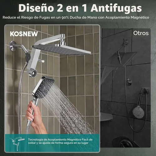 Vista 7 de KOSNEW® 12" XXL Rainfall Shower Head with Handheld Combo, Chrome Polished
