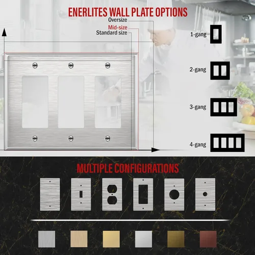 Vista 97 de ENERLITES Placa decorativa doble de metal para interruptor o receptáculo, placa de pared de acero inoxidable, resistente a la corrosión