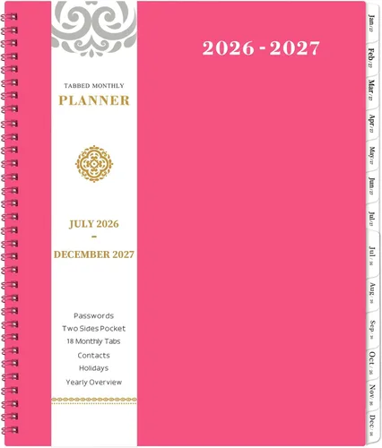 Vista 21 de Agenda mensual 2026 - Agenda 2026, agenda de enero 2026 a diciembre 2026, calendario mensual de 12 meses con pestañas y bolsillo, etiquetas