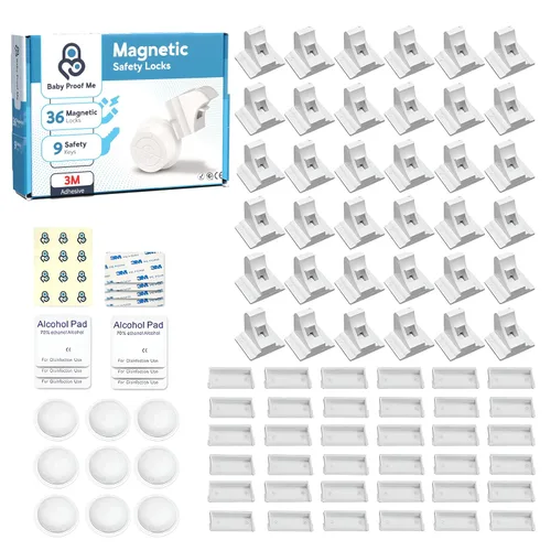 Vista 9 de BABY PROOF ME Kit de cerradura de seguridad magnética, paquete de 2 llaves de repuesto, adhesivo 3M de fácil instalación, cerraduras magnéticas a