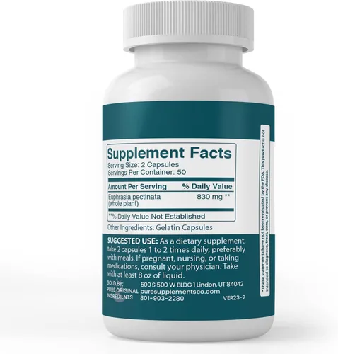 Vista 3 de PURE ORIGINAL INGREDIENTS Eyebright, (100 cápsulas) siempre puro, sin aditivos ni rellenos, verificado por laboratorio (paquete de 2)