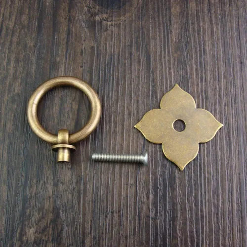 Vista 8 de dophee 1 anillo de puerta de latón para muebles de 1.89 x 1.69 pulgadas con tornillos, latón antiguo