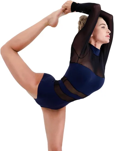 Vista 2 de Valcatch Leotardo de baile para mujer, trajes de bailarina de malla de manga larga para gimnasia, overol de una pieza