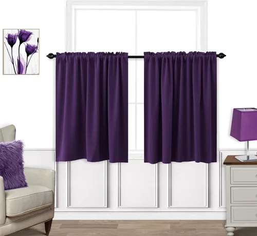 Vista 50 de Cortinas de café KOUFALL de 18 x 24 pulgadas para tratamientos de ventanas pequeñas, niveles de cortinas bohemias opacas para ventanas de RV y Beige