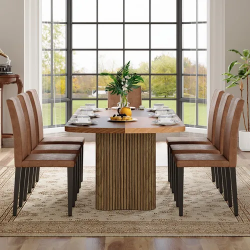 Vista 56 de Mesa de comedor extra larga de 78.7 pulgadas para 6-10 personas, mesa de cocina moderna con bases estriadas, mesa de comedor rectangular de granja