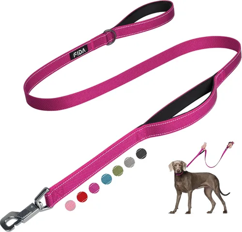 Vista 26 de Fida Correa resistente de 4 pies para perro con 2 cómodas asas acolchadas, asa de tráfico y gancho avanzado de fácil presión, correa reflectante