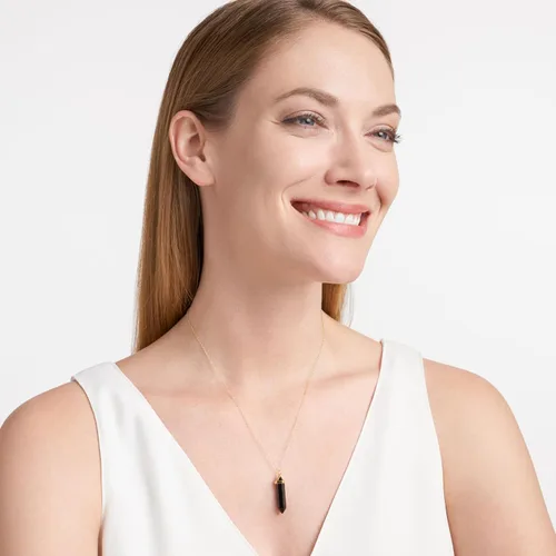 Vista 4 de MORGAN & PAIGE Collar de plata de ley chapada en oro amarillo de 18 quilates, ágata negra auténtica, 18 pulgadas + extensor de 2 pulgadas, Plata