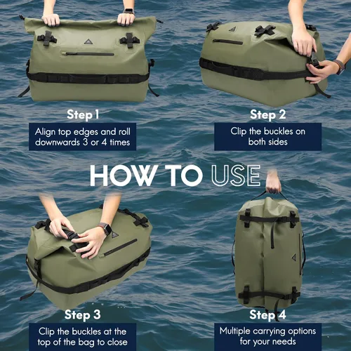 Vista 8 de Haimont Mochila Duffel Grande Impermeable con Parte Superior Enrollable, Bolsa Duffel Seca de Servicio Pesado para Navegación, Viajes, Camping