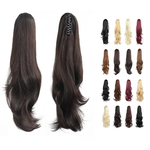 Vista 4 de Extensión de cola de caballo, Pinza de extensión de cabello de 24 pulgadas color marrón oscuro para mujeres con cabello liso, pieza de cabello