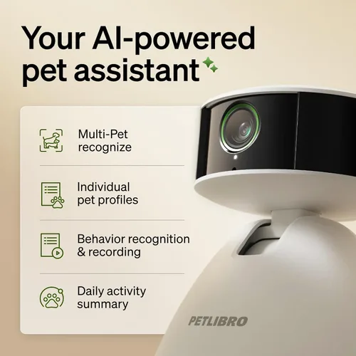 Vista 6 de PETLIBRO Paquete de 2 cámaras AI para mascotas, incluye prueba de IA de 90 días, cámara interior para mascotas con seguimiento automático de 360°