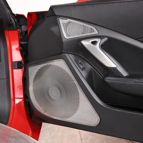 Vista 7 de TINKI Cubierta de acero inoxidable para altavoz de puerta de automóvil compatible con Chevrolet Corvette C7 2014 2015 2016 2017 2018 2019 Accesorios