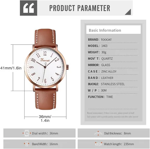 Vista 5 de TOOCAT Reloj de pulsera de moda para mujer, relojes de cuarzo de cuero simples, ultrafinos, impermeables, relojes analógicos para estudiantes