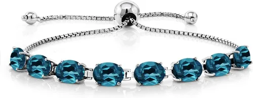 Vista 92 de Gem Stone King Pulsera de plata de ley 925 con piedra natal ovalada de 0.276 x 0.197 in para mujer, totalmente ajustable hasta 9 pulgadas
