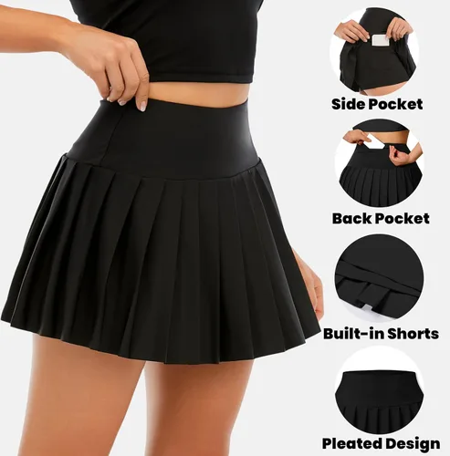 Vista 5 de SANGTREE Falda de Tenis Plisada para Mujer Falda Pantalón Atlética con Bolsillos Niñas Shorts de Entrenamiento de Pickleball de Cintura Alta