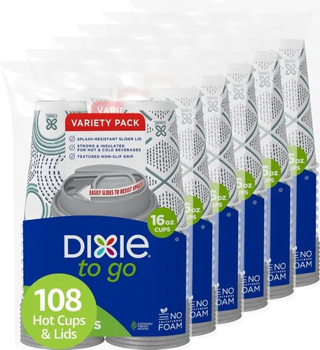 Vista 12 de Dixie To Go Vasos de papel desechables con tapa resistente a fugas, 12 onzas, 60