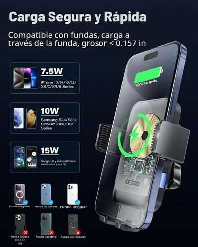 Vista 7 de 1Zero Soporte para taza de cargador de coche inalámbrico de 15 W