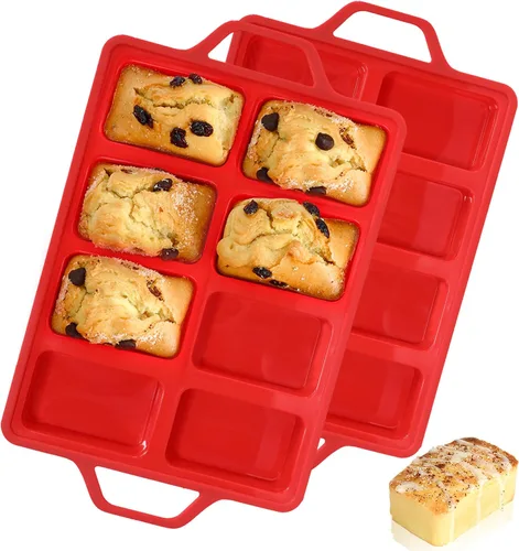 Vista 10 de Mini molde para pan, molde de silicona reforzada con metal, antiadherente, 8 cavidades, moldes de silicona para hornear pan, pan, pastel de carne