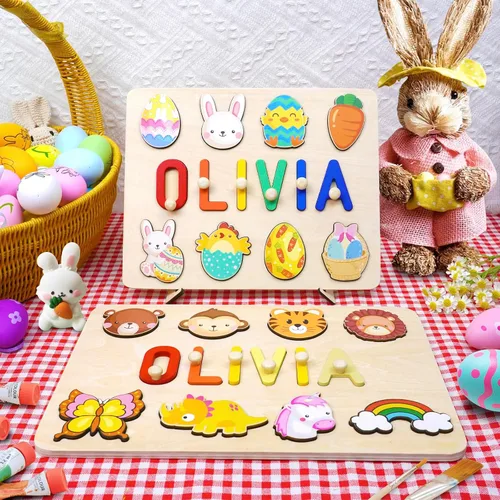 Vista 2 de Nombre Puzzle para Niños Personalizado - Regalos para Niña de 1 Año - Juguetes de Regalo de Cumpleaños Personalizados para Bebés para Niñas y Niños