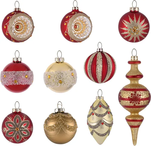 Vista 8 de Valery Madelyn Juego de adornos de Navidad de cristal, 10 quilates, oro azul, mercurio, bolas de árbol de Navidad, decoración de lujo colgante