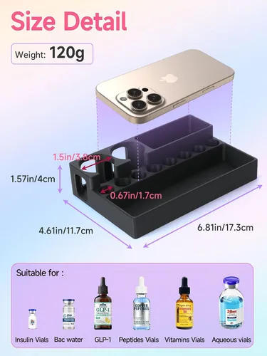 Vista 7 de YOUSHARES Estuche para viales de péptido, organizador de viales de insulina de 0.1 fl oz y 1.0 fl oz, suministros para diabetes, soporte para nevera