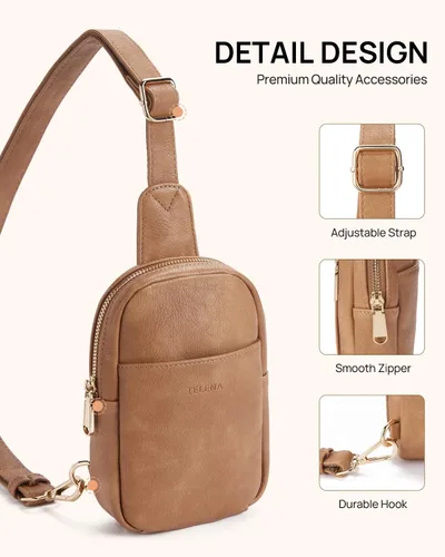 Vista 103 de Telena Riñonera pequeña para mujer, de cuero, cangureras, bolsa de pecho para mujer
