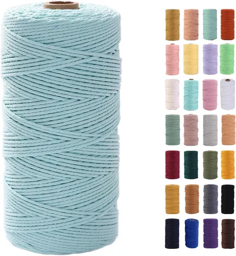 Vista 51 de Cuerda de macramé azul aire de 0.079 in x 220 yardas, cuerda de algodón colorido de algodón suave para colgar en la pared, colgadores de plantas