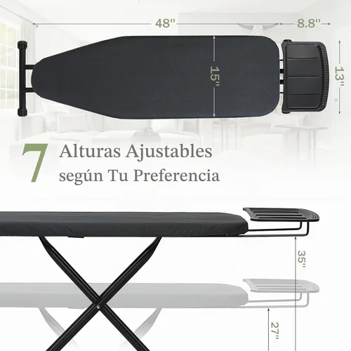 Vista 2 de Tabla de Planchar 48x15 pulgadas, Tabla de Planchar Ancha de Servicio Pesado de Tamaño Completo con Soporte de Plancha Retráctil, BlissBoard Marco