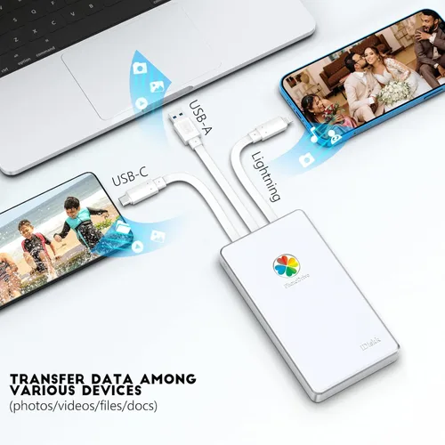 Vista 7 de iDiskk APPL-e - Disco duro externo certificado de 2 TB para iPhone, iPad, teléfonos Android, MacBook, Copia de seguridad automática, fotos, videos