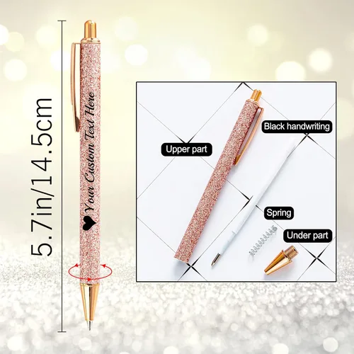 Vista 3 de Hasta 100 bolígrafos personalizados a granel con nombre, bolígrafo con purpurina personalizable, logotipo de negocios, mensaje de texto, regalo