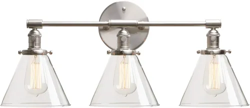 Vista 11 de PERMO Industrial Vintage Slope Pole Wall Mount Single Sconce with 6.7" Oval Dome Clear Glass Shade Antique Gold Wall Sconce Light Fixture