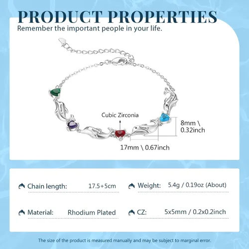 Vista 3 de LoraPetid Pulseras personalizadas para madre de delfín, pulseras de piedra natal de 2 a 6 nombres para mujer, pulseras de eslabones con dije