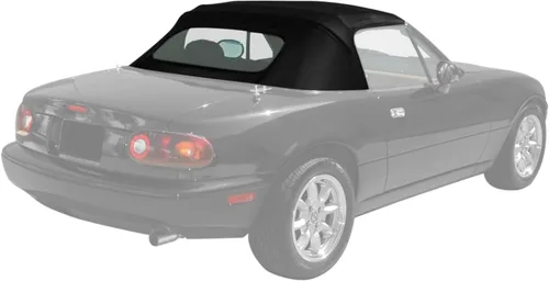Vista 2 de Repuesto de techo de convertible estilo cabrio de fábrica completo de vinilo para Mazda Miata Cabrio con vidrio de plástico transparente, Negro