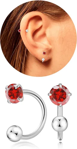 Vista 15 de Pequeños aretes de piedra natal natural de 0.118 pulgadas para mujeres, adolescentes y niñas, pequeños aretes de medio aro para cartílago