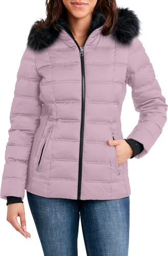Vista 21 de Nautica Chaqueta acolchada de peso medio con capucha y ribete de piel sintética para mujer Negro