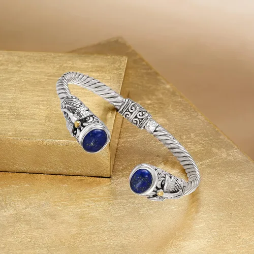 Vista 5 de Ross-Simons Lapis Bali-Style Dragonfly Cuff Bracelet in Sterling Silver and 18kt Yellow Gold
