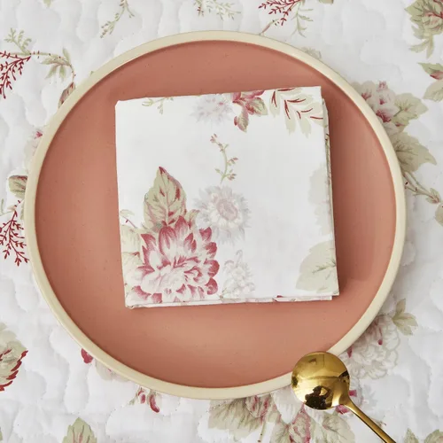 Vista 3 de DaDalogy Bedding - Juego de 4 servilletas de algodón suave con diseño botánico de rosas de casa de campo con un toque de menta, preciosa decoración