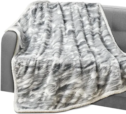 Vista 19 de Elegant Comfort Manta, Manta Reversible de Franela Sherpa, Ultra-Suave, Mullida, Acogedora y Afelpada - Manta Decorativa Ligera para Todas las Gris