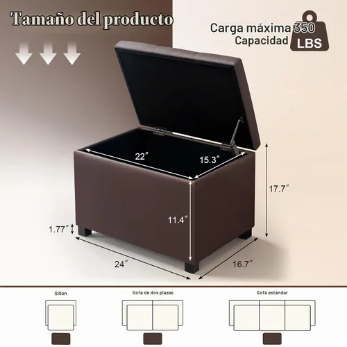 Vista 2 de Joveco Banco Otomano de Almacenamiento de 24 Pulgadas de Cuero, Taburete Rectángulo para Reposapiés para Sala de Estar, Dormitorio, Entrada
