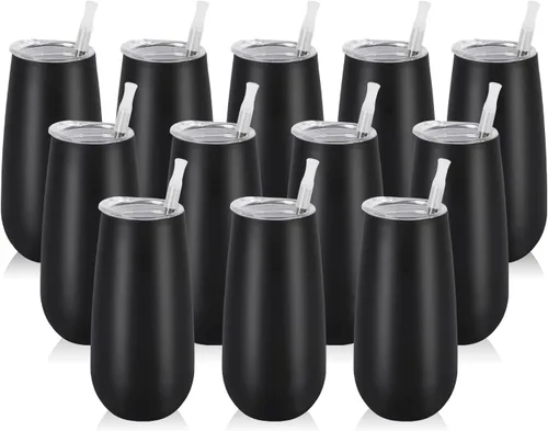 Vista 12 de Paquete de 2 vasos de champán sin tallo, vaso de flauta aislado de 6 onzas, vasos irrompibles de doble aislamiento para amigos, cumpleaños, Navidad