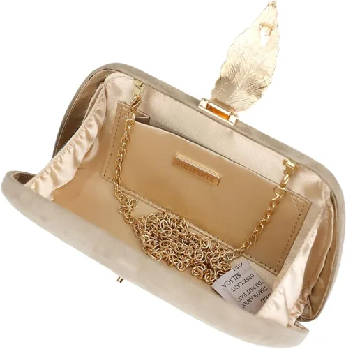 Vista 5 de Milisente Bolso de mano para mujer, de ante suave y sólido, bolso de mano de noche, bolso de hombro con cierre de hojas metálicas