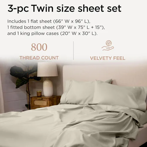 Vista 21 de Threadmill Sábanas para Cama Individual – 800 Número de Hilos Jacquard Celine Gris Oscuro, 100% Algodón Natural Juego de Cama de 3 Piezas a Rayas