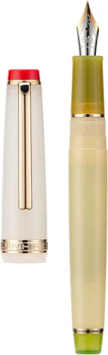 Vista 5 de 3 Jinhao 82 Pluma estilográfica acrílica transparente de color clásico mixto con punta media y borde dorado, con juego de conversor Mezcla clásica