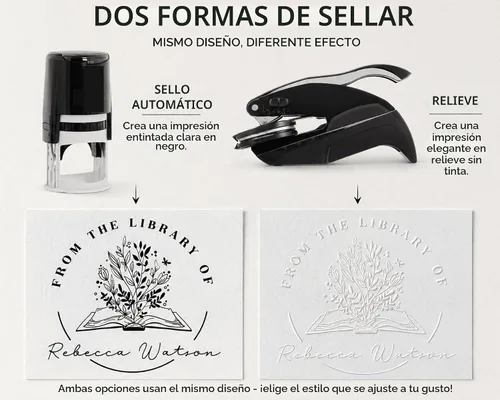 Vista 2 de Estampadora de libro personalizada de la biblioteca de Ex Libris Selladora floral Sellos de biblioteca personalizados Mango de madera